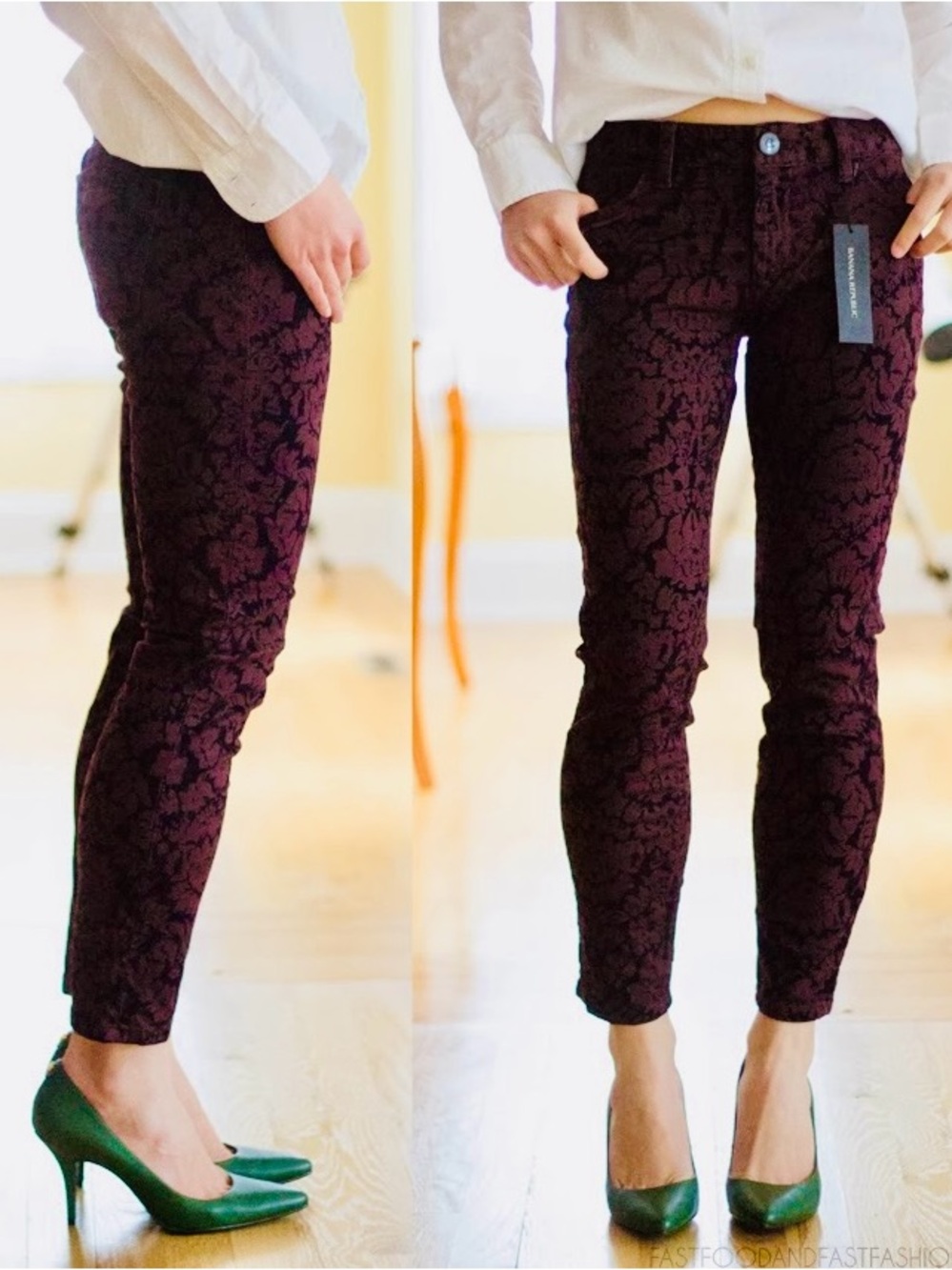 NWT STUNNING L’Wren Scott Banana Republic Brocade Floral Skinny Jean in Cassis